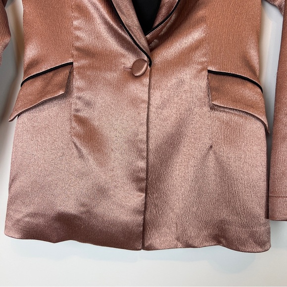 ASOS Little Mistress Satin Blazer Cigarette Pants Contrast Black Piping Copper - Picture 11 of 16